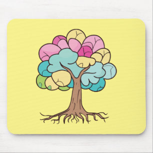 Abstracte boom met wortels en kleurrijke bladeren. muismat