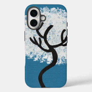 Abstracte boom op blauwe achtergrond iPhone 16 hoesje