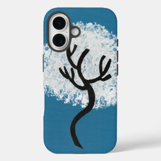 Abstracte boom op blauwe achtergrond iPhone 16 hoesje