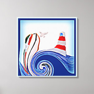 Abstracte boot op Stormy Zeeen Nautical Canvas Afdruk