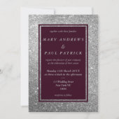 Abstracte bordeaux zilveren glitter luxe bruiloft kaart (Voorkant)