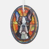 Abstracte Boston Terrier Dog Vlekken Glas Ornament (Voorkant links)