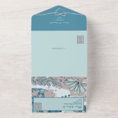 Abstracte botanische Blauwgroen bruiloft All In One Uitnodiging (Buitenkant)