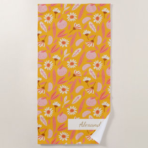 Abstracte botanische Fruit Modern Boho Yellow Name Strandlaken