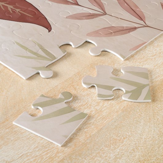 Abstracte botanische puzzel – Aardse bladeren (Zijkant)
