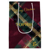 Abstracte Bourgogne & Green Plaid Kerst Custom Medium Cadeauzakje (Achterkant)