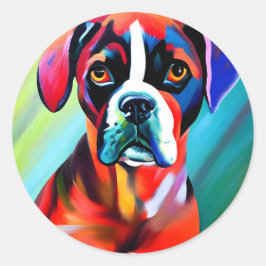 Abstracte Boxer-hond op een kleurrijke achtergrond Ronde Sticker