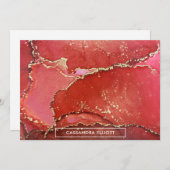 Abstracte Bright Red & Gold Alcohol Ink Liquid Art Bedankkaart (Voorkant / Achterkant)