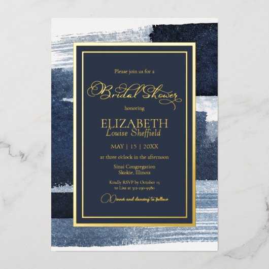 Abstracte bruidsdoucheuitnodiging | Goud Navy Blau Folie Uitnodiging (Voorkant)