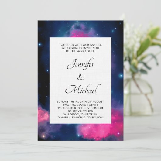 Abstracte bruiloft in stijlvolle roze en blauwe st kaart (Staand voorkant)