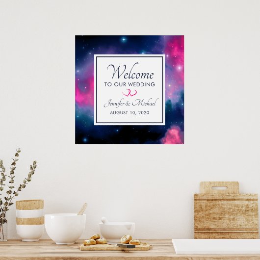 Abstracte bruiloft in stijlvolle roze en blauwe st poster (Keuken)