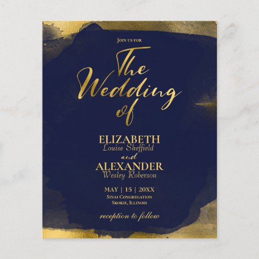 Abstracte bruiloft uitnodigingen | Navy Blue Gilde (Voorkant)
