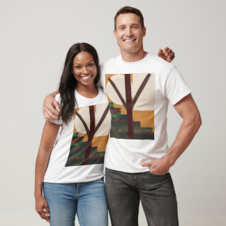 Abstracte bruine boom met geometrische vormen t-shirt