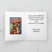 Abstracte bruine chihuahua dog happy birthday naam kaart (Binnen)