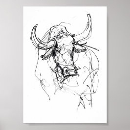 Abstracte Bull Portrait Sketch Poster