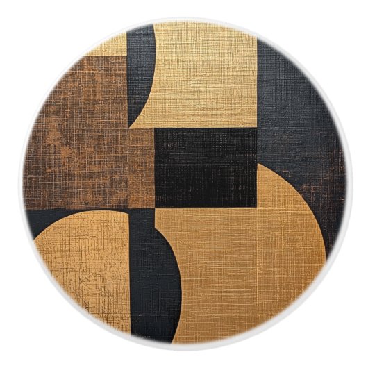 Abstracte Burlap textuur bruin, zwart en goud Keramische Knop (Voorkant)