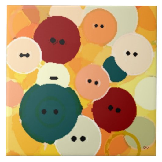 Abstracte Button Ontwerpstapel Tegeltje (Voorkant)