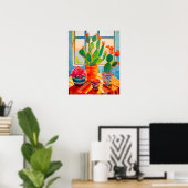 Abstracte Cactus Stilleven Schilderij, Modern Stil Poster (Thuiskantoor)
