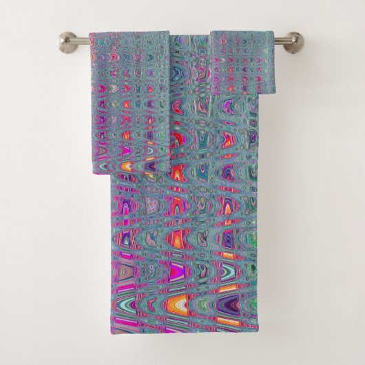 Abstracte caleidoscopische retro boemerang golven bad handdoek (Insitu)