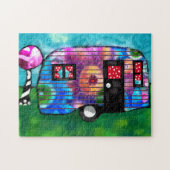 Abstracte Camp Trailer Floral Happy Camper Legpuzzel (Horizontaal)