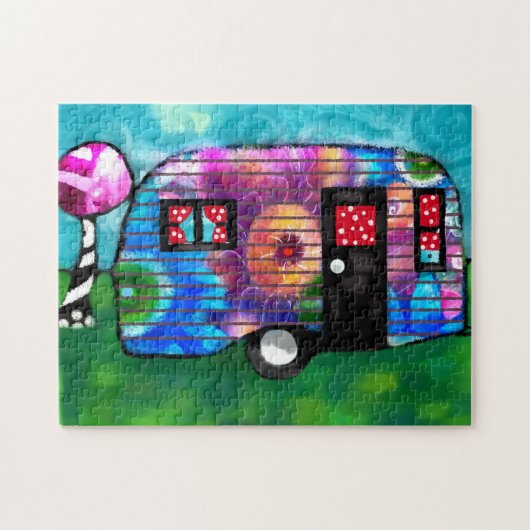 Abstracte Camp Trailer Floral Happy Camper Legpuzzel (Horizontaal)
