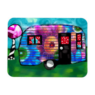  Abstracte Camp Trailer Floral Happy Camper Magneet
