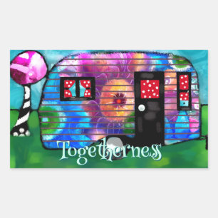 Abstracte Camp Trailer Floral Happy Camper Rechthoekige Sticker
