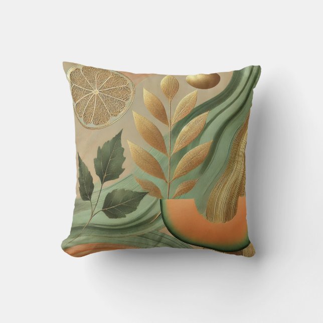 Abstracte Cantaloupe-Golden Leaf Art Style 5 Kussen (Voorkant)