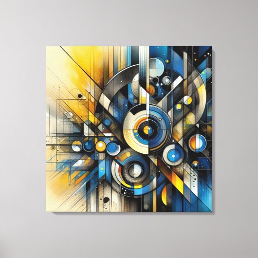 Abstracte Canvas in Blauw, Geel, Zwart Afdruk (Voorkant)