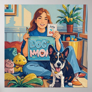 Abstracte Cartoon hond moeder puppy Poster