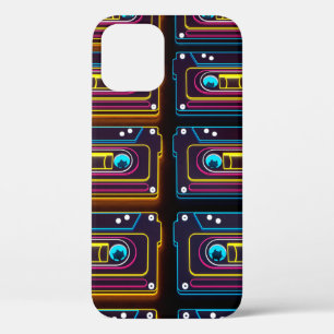 Abstracte cassettebandneonretro-muziek van backgro iPhone 12 hoesje