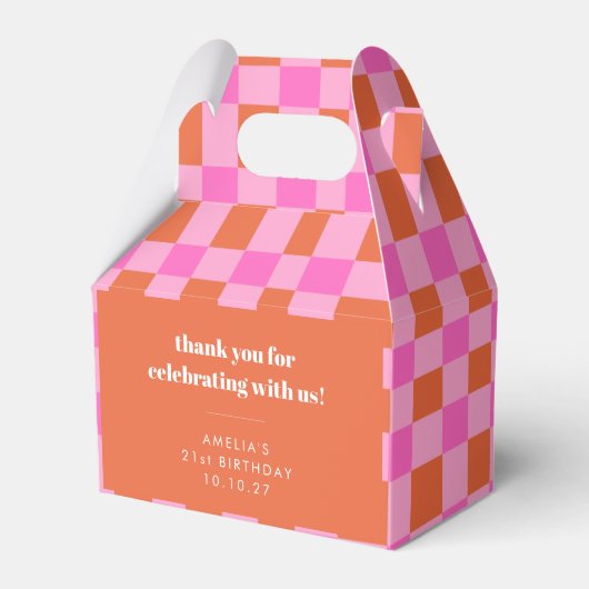 Abstracte Checker Pink Custom 21st Verjaardag Beda Bedankdoosjes (Voorkant Zijde)