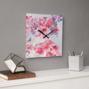 Abstracte Cherry Blossom Vierkante Klok