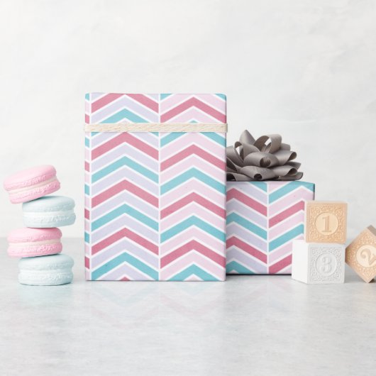 Abstracte Cherry en Blue Faded Chevron Pattern Cadeaupapier (Baby Shower)