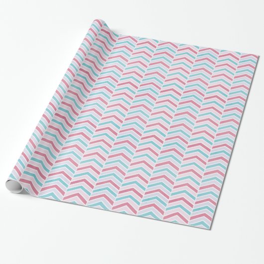 Abstracte Cherry en Blue Faded Chevron Pattern Cadeaupapier (Uitgerold)