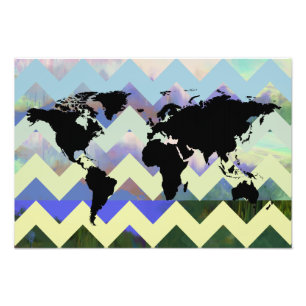 abstracte chevron-kaart van de wereld foto afdruk