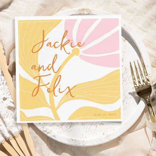 Abstracte chique retro kleurrijke bloemenbruiloft servet