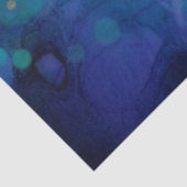 Abstracte cirkels en gouden Stippen op blauwe ontk Tissuepapier (Detail)