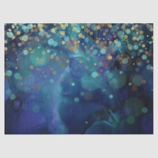 Abstracte cirkels en gouden Stippen op blauwe ontk Tissuepapier (Voorkant)