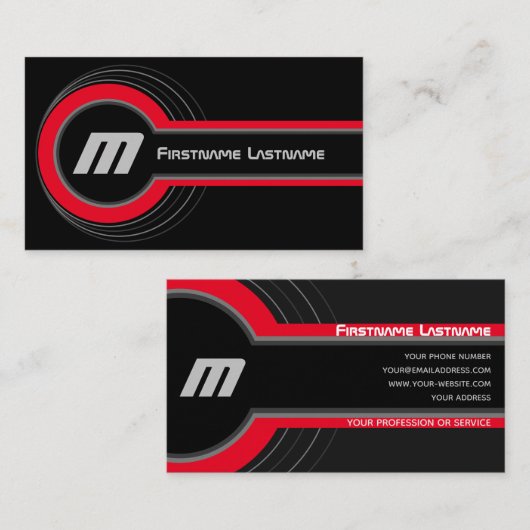 Abstracte cirkels grijze rode tinten elegant zwart visitekaartje (Voorkant / Achterkant)