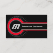 Abstracte cirkels grijze rode tinten elegant zwart visitekaartje (Voorkant)