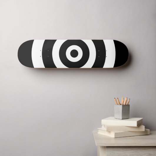 Abstracte cirkels in zwart-wit skateboard (Muurkunst (Horizontaal))