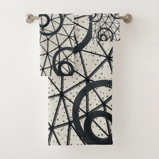 Abstracte cirkels zwart-wit bad handdoek (Insitu)