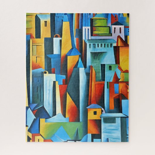 Abstracte Cityscape Buildings Skyscrapers Art Legpuzzel (Verticaal)