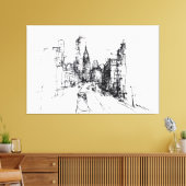 Abstracte Cityscape Uitzicht Sketch - Premium Canvas Afdruk (Insitu (Woonkamer))