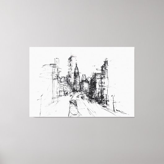 Abstracte Cityscape Uitzicht Sketch - Premium Canvas Afdruk (Voorkant)