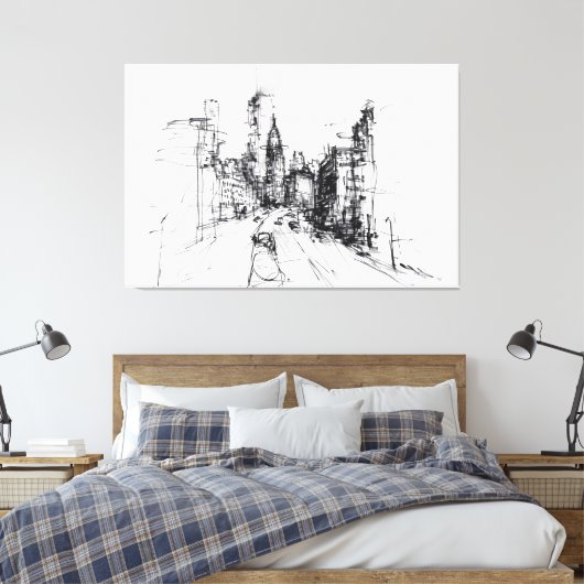 Abstracte Cityscape Uitzicht Sketch - Premium Canvas Afdruk (Insitu (Slaapkamer))