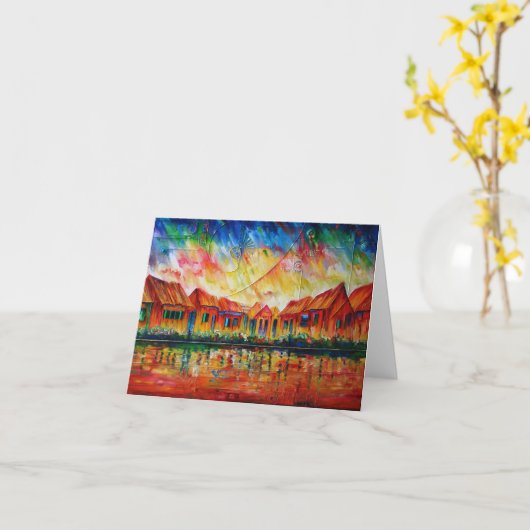 Abstracte Cityscape XX van het Dorp - Notecard Kaart (Gele Bloem)