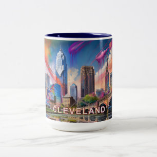 Abstracte Cleveland Skyline Tweekleurige Koffiemok