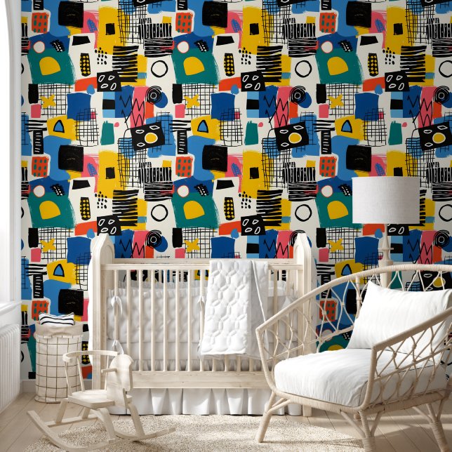 Abstracte collage behang (Kinderen)